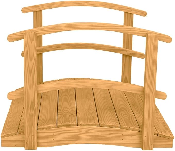 4 FT Oak Amish Made Garden Bridge with Double Rails for Walkway, Backyard Pond & Landscaping, Outdoor Wooden Footbridge for Koi Pond, Japanese Style Decorative Bridge, Made in USA