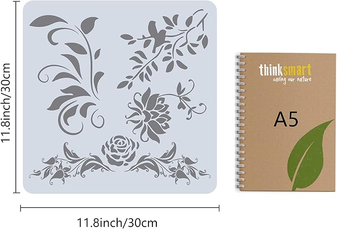 GORGECRAFT Large Rose Vines Stencil Flowers Stencils for Painting on Wood 12x12 Inch Reusable Floral Bird Plastic Decoration Template for Painting on Canvas Fabric Wall Furniture DIY Home Décor
