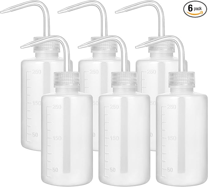 DEPEPE 6-Pack 250ml Squeeze Bottles for Liquids, LDPE Plastic Safety Squirt Bottle with Narrow Mouth & Scale Labels, Small Watering Can for Indoor Plants, Lab Tattoo Cleaning Tools