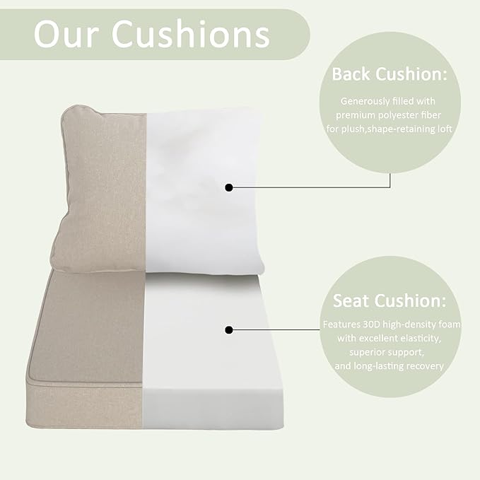 COZYVIDA 19"x19" Outdoor Universal Cushion Set of 1, Patio Cushions with Handles & Ties, Water-Proof Stain-Resistant UV-Resistant 1000+ Hrs,High Resilience Foam with YKK Zippers,Natural Linen-TPU