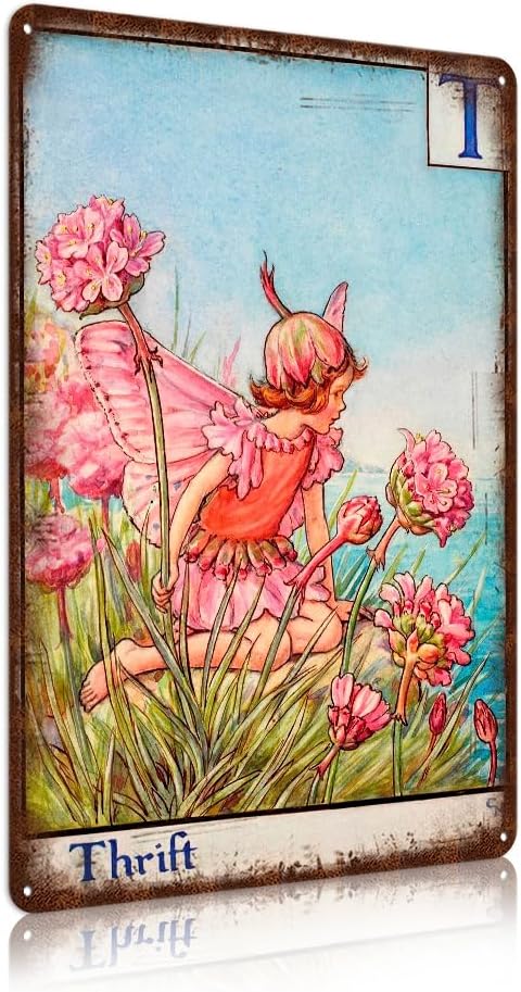 Flower Fairy Wall Decor Vintage Metal Tin Signs Fairy Garden Accessories - Thrift