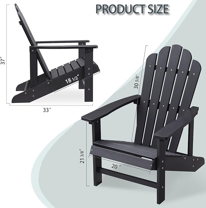 Adirondack Chairs Weather Resistant, Patio Firepit Chair, Sturdy Outside Chairs, Lawn Chairs, Easy Assembly 350lb, for Outdoor Patio Yard