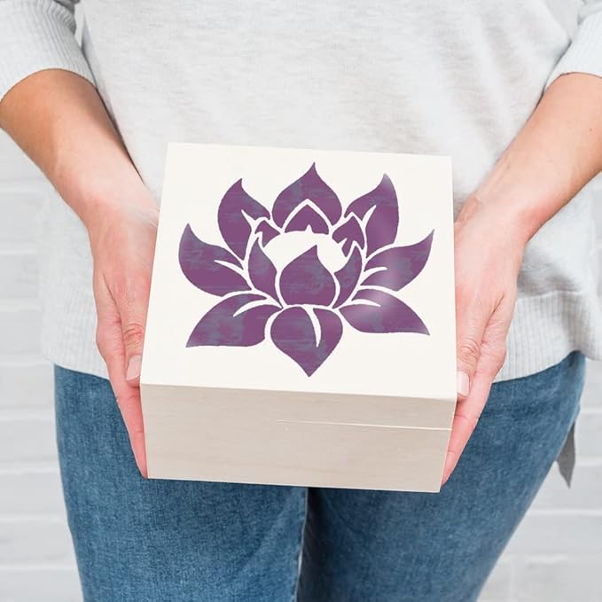 Large Lotus Stencil for Painting - 8x8 Inches on Wood, Canvas, Paper, Fabric, & Furniture - Reusable DIY Art & Craft Stencils