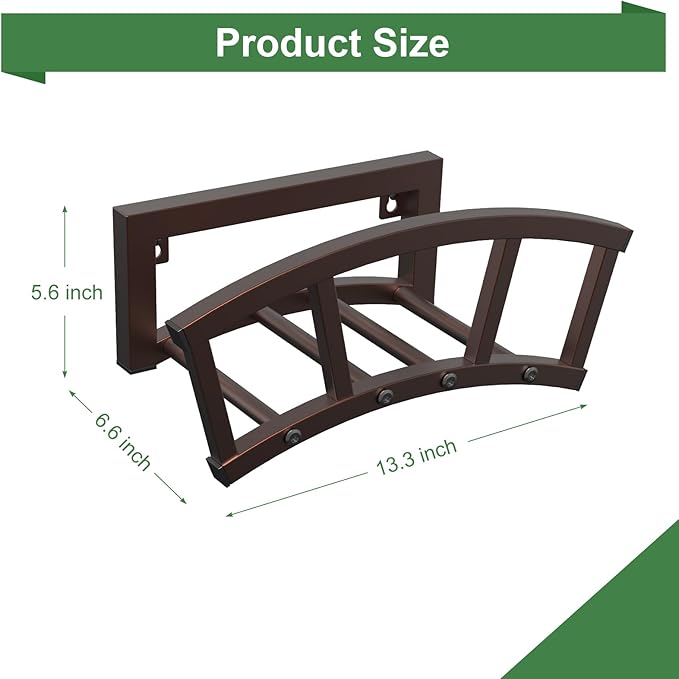 2 Pack Garden Hose Holder Wall Mounted, Outdoor Heavy Duty Metal Water Hose Holder Hanger Holds 125-ft Water Pipe, Sturdy Detachable Hose Storage Organizer Reel Rack for Outside Garden Lawn, Bronze