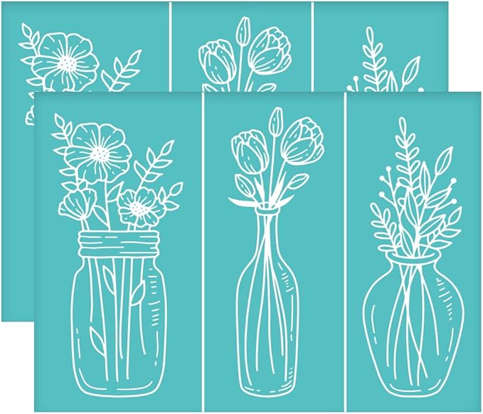 OLYCRAFT 2Pcs 3 Style Vases Self-Adhesive Silk Screen Printing Stencil Flower Vases Silk Screen Stencil Reusable Mesh Stencils Transfer for DIY T-Shirt Fabric Painting 7.7x5.5 Inch