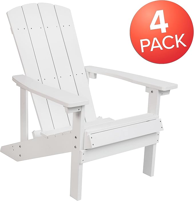 Flash Furniture Charlestown Poly Resin Adirondack Chair - White - All Weather - Indoor/Outdoor - Set of 4
