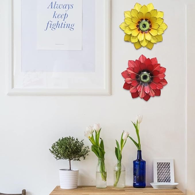 hogardeck Metal Flower Wall Decor - 3 Pcs Outdoor Wall Art Backyard Decorations Spring Decor Hanging for Kitchen, Living Room, Bathroom