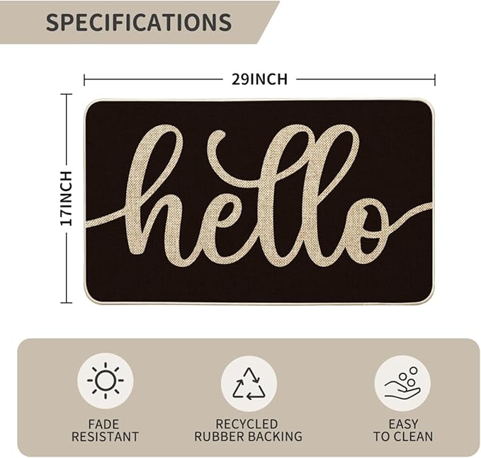 Artoid Mode Balck Hello Halloween Doormat, Home Decor Low-Profile Switch Rug Door Mat Floor Mat for Indoor Outdoor 17x29 Inch