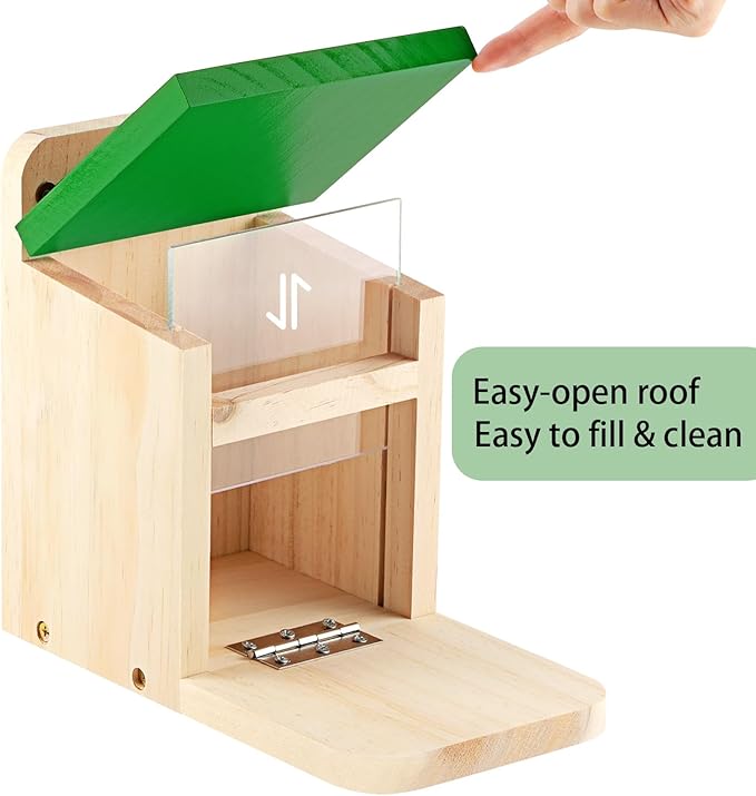 MIXXIDEA Squirrel Feeders for Outside Garden, Wooden Squirrel Feeder Box,Squirrel Feeding Stations with Green Cover, Easy to Fill Squirrel Feeding House(Green-1pk)