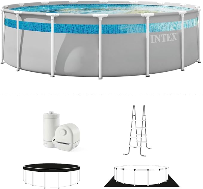 INTEX 26729MZ 16ft x 48in Prism Frame Clearview Above Ground Swimming Pool Set, Includes 1500 GPH Cartridge Filter Pump, SuperTough Puncture Resistant, Rust Resistant, 5061 Gallon Capacity