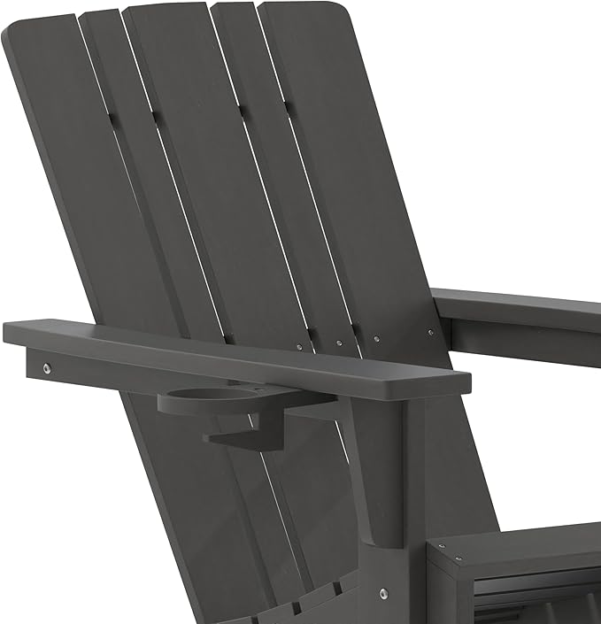 Flash Furniture Halifax Adirondack Chairs with Cup Holders, Weather Resistant Poly Resin Adirondack Chairs, Set of 4, Gray