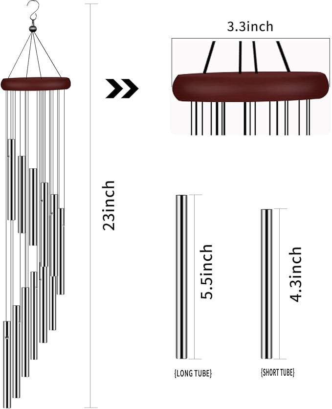 2 Pack Wind Chimes for Outside, Sympathy Wind Chimes Outdoor Clearance with 12 Aluminum Alloy Tubes and Hook, Memorial Wind Chime Gift Decoration for Home, Patio, Garden, Outdoor