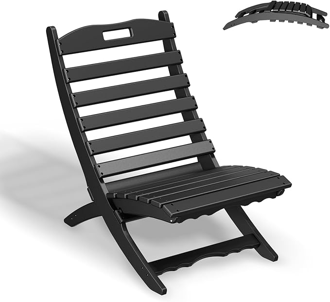 GREENVINES Folding-Xavier-Chair | Wave | Portable Adirondack-Chairs | HDPE Plastic | All Weather Fire-Pit Chair | Black | for Beach Outdoor Deck Poolside Garden Patio Porch Fishing