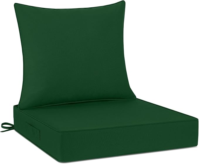 Cozyide Outdoor Chair Cushions 24x24, Washable Patio Furniture Cushions with Removable Cover, Waterproof Outdoor Deep Seat Cushion Set with Non-Slip Ties and Handle, Dark Green