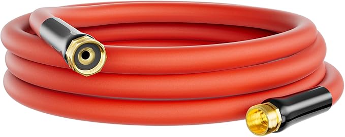 5/8" Hot/Cold Short Leader Garden Water Hose 15ft, -50℉ to 190℉, Flexible & Lightweight, Heavy Duty Rubber Pipe with 3/4" Brass Fittings for All-weather Outdoor, Yard, Farm, Red
