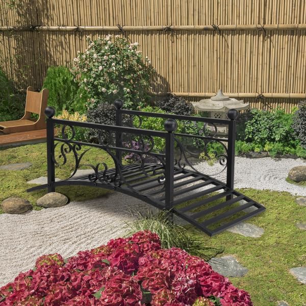 Black Matte Garden Bridge, Iron Bridge Black,Garden Bridge Metal Yard Arch Path Bridge, Ourdoor Decorative Black Iron Foot Bridge for Pond and Backyard Landscaping 40.15" L x 20" W x 17.12" H