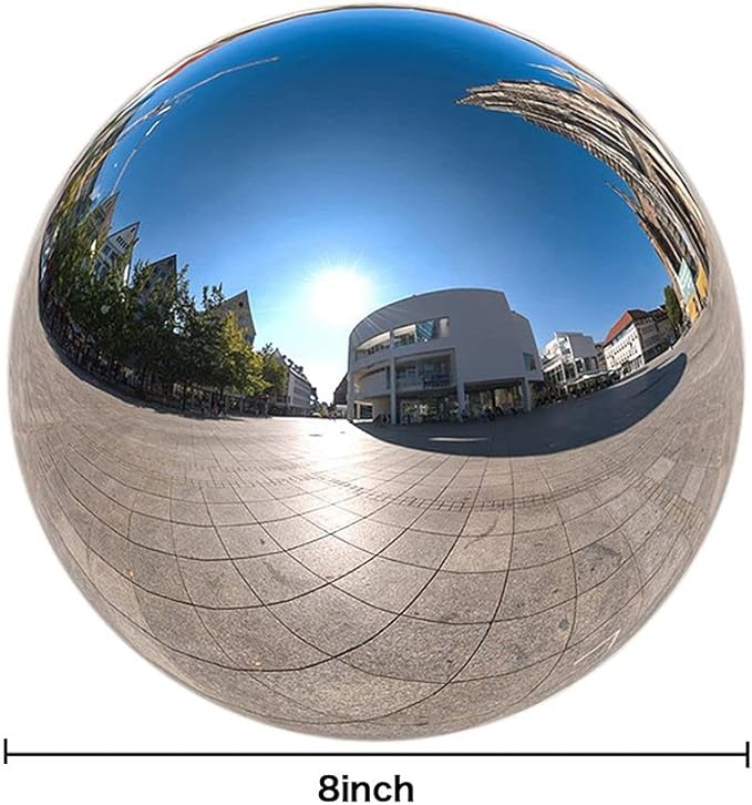 Nerien 8 Inch Gazing Ball, Stainless Steel Garden Mirror Globe, Polished Ornament Sphere, Hollow Floating Reflective Hemisphere, for Home Outdoor Pond Housewarming Swimming Pool Decoration, Silver