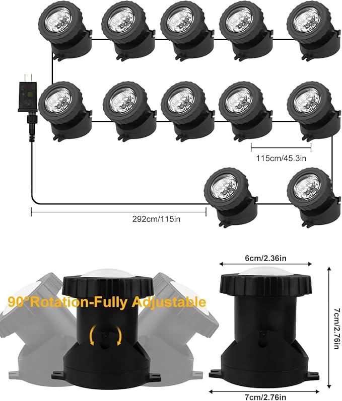 RGB Underwater Pond Lights, Super Bright LED Submersible Fountain Light Colored Landscape Spotlights, Bluetooth APP Control IP68 Waterproof for Fish Aquarium Tank Garden Yard Pool (Set of 12)