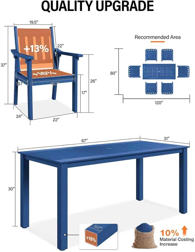YEFU Patio Dining Chairs Set of 4: All Weather Outdoor Dining Chairs with Wide Curved Seat and Backrest - Outdoor Furniture Plastic for Outside Backyard/Garden/Porch/Deck 350lbs Capacity Blue