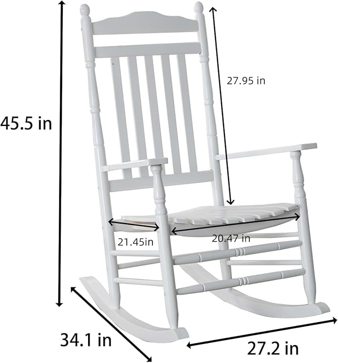 Wooden Porch Rocking Chairs for Adults Outside Rocker for Outdoor Patio Garden Lounge Living Room Indoor White