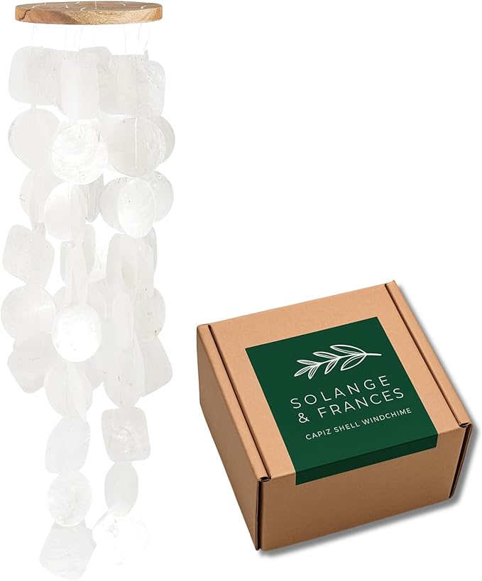 Solange & Frances Natural Capiz Shell Wind Chimes for Outside - Unique Valentines Day Gifts, Gifts for Women Who Have Everything, Gift for Men. Sea Glass Windchimes for Outdoor Decor or House Decor
