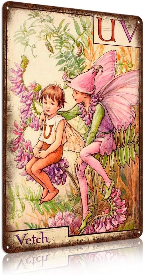 Flower Fairy Wall Decor Vintage Metal Tin Signs Fairy Garden Accessories - Vetch
