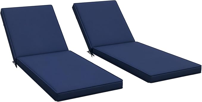 Outsunny Chaise Lounge Cushions Outdoor Set of 2, Fade Resistant, 72 x 21 x 3 in Sun Lounger Replacement Cushions, Patio Lounge Chair Pads with Removable Cover for Pool, Beach, Deck, Lawn, Navy Blue