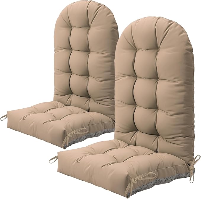 Adirondack Chair Cushion Set of 2, Thickened Patio Chair Cushions with Ties, Waterproof and UV-Protected Rocking Chair Cushion for Indoor and Outdoor, Khaki.