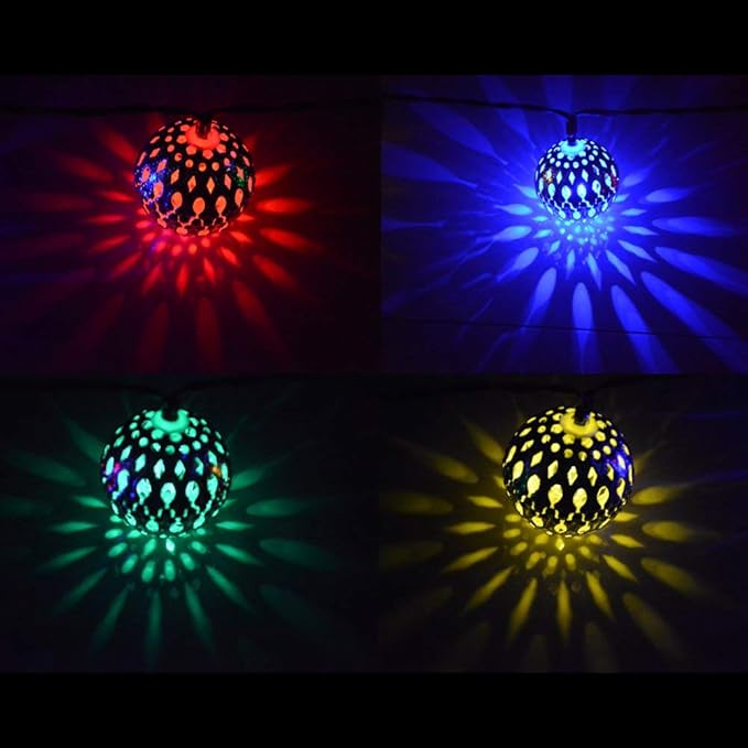 dephen - 15ft Outdoor String Lights 20LED Solar Christmas Lights Outdoor Waterproof Multicolor Moroccan String Lights for Patio Garden Party Festival Xmas Tree