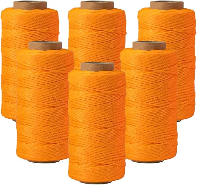 Mason Line String 1.3mm Thick Twisted Polypropylene – Durable Construction Twine for Laying Bricks, Blocks, Fences in Gardening, DIY & Landscaping Projects (Orange, 393 Ft x 6 Pcs)