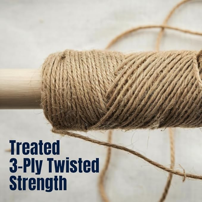 Jute Twine Rope 2mm, 656 Feet, All-Purpose Reinforced Twisted String, for Packing, Gardening, Crafts, and DIY Projects