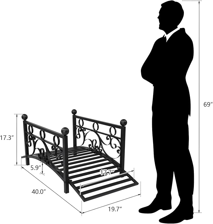Outvita Metal Garden Bridge for Outdoor, Elegant Decorative Bridge with Powder-Coated Finish and Security Guardrail for Patio Pond Backyard Landscaping (Modern)