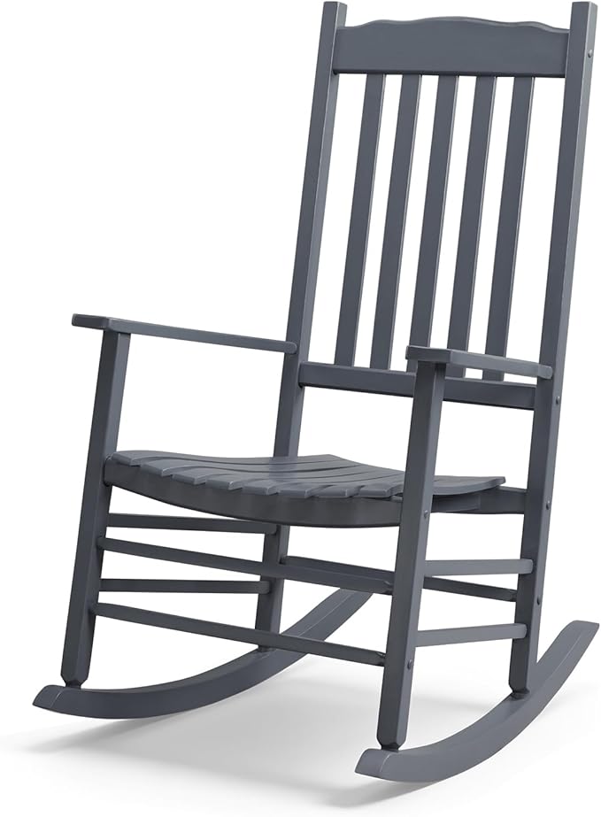 Outvita Outdoor Rocking Chair, Solid Wood High Back Rocker, All Weather Lounge Chair for Porch Patio Fire Pit Garden Backyard Deck Indoor, Wave Shape, Gray