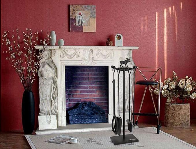 5 Pieces Fireplace Tools Set Strength Wrought Iron Indoor Outdoor Fire Place Toolset Hearth Accessories Kit with Fireplace Brush, Fire Poker, Fireplace Shovel, Firewood Tong
