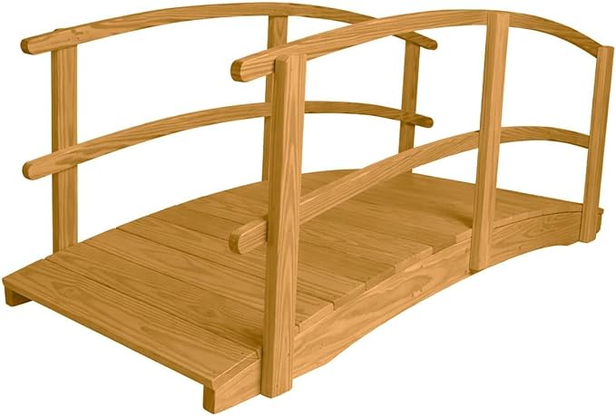 8 FT Oak Amish Made Garden Bridge with Double Rails for Walkway, Backyard Pond & Landscaping, Outdoor Wooden Footbridge for Koi Pond, Japanese Style Decorative Bridge, Made in USA
