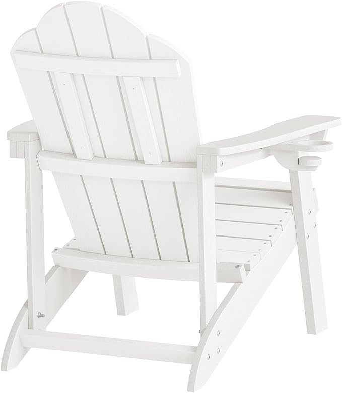 LUE BONA HDPE Adirondack Chairs Set of 4 - Salt-Spray Resistant Seating with Cup Holder for Poolside, Fire Pit, Deck & Coastal Resort, White