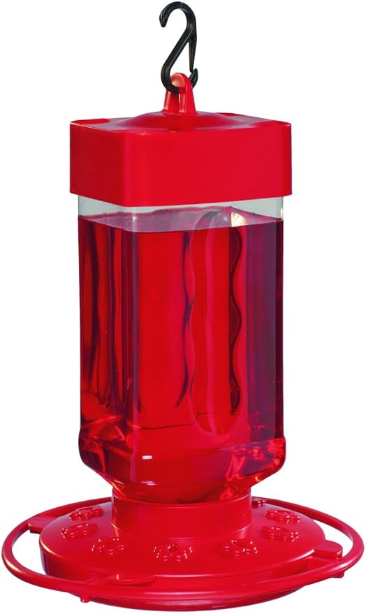 First Nature 32-Ounce Hummingbird Feeder with 10 Feeding Ports - Wide-Mouth Reservoir and Leakproof Sealing Ring - Red