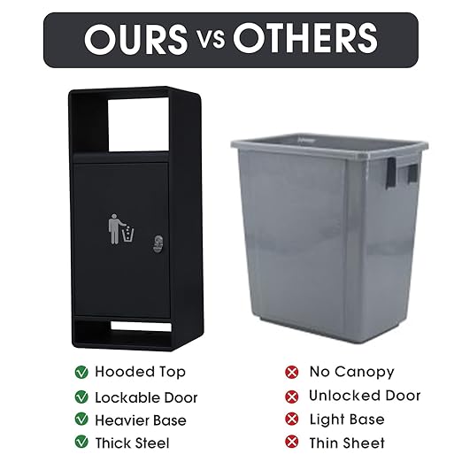 Commercial Outdoor Trash Can with Lid,Rust-Resistant Waterproof Windproof Garbage Can with Removable Inner Barrel, Lockable Stainless Steel Trash Bin for Patio Hotel Park Garden(Black)