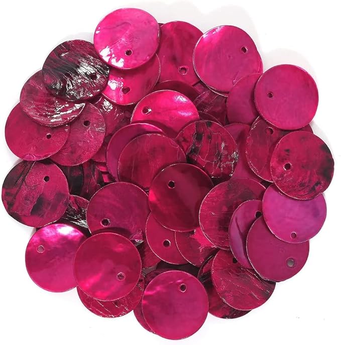 Firstmeet Shell Beads 65pcs Natural 20mm Flat Round Mussel Shell Coin Drop Charm Beads with Iridescent Back for Handcraft Jewelry Making(DIY-1023-Magenta-20)