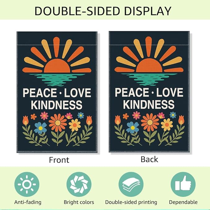 RZHV Peace Love Kindness Double-Sided Garden Flag for Outdoor House Yard Sign Garden Decor Parade, Friendly Social Justice House Patio Outdoor Banner, Equality Inclusive Vertical Yard Sign Decor