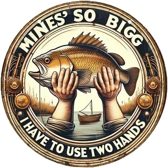 Metal Retro Shell Gasoline Wall Art, Creativity Art Decorations, Garden Sign Outside Decor，Wall Sculpture， Hanging Sculpture for Living Room Dining Room Bedroom Yard Outdoor Decor (Caught a Big Fish)