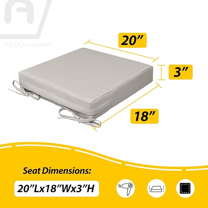 AAAAAcessories Outdoor Seat Cushions for Chairs, Waterproof, Fade-Resistant, 20" x 18" x 3", Patio Furniture Replacement Cushions, Set of 2, Beige