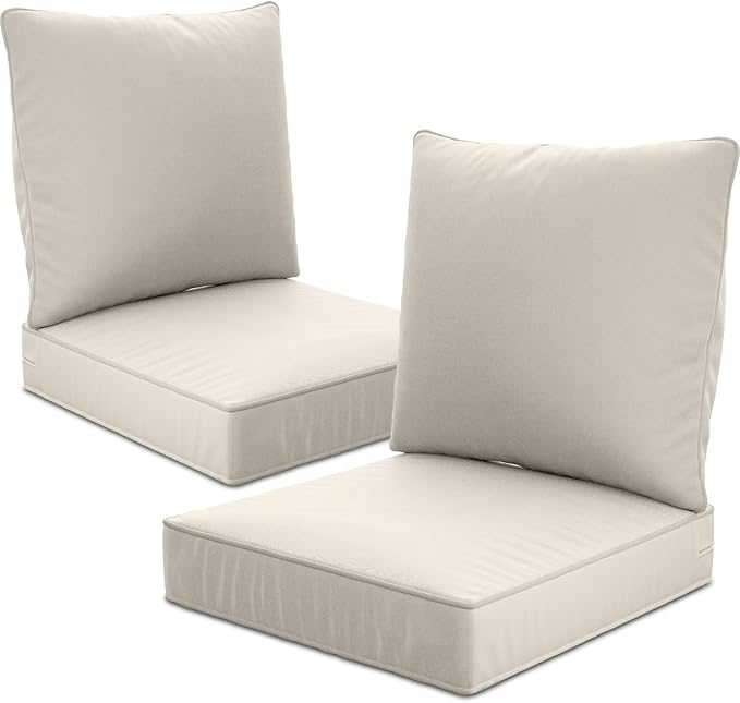 24" x 24" x 6" Outdoor Deep Seat Cushions Set - 2 Set Waterproof & Fade Resistant Patio Furniture Replacement Cushions, Non-Slip Outdoor Deep Cushions Fit Loveseats, Couches, Chairs, Sofas.