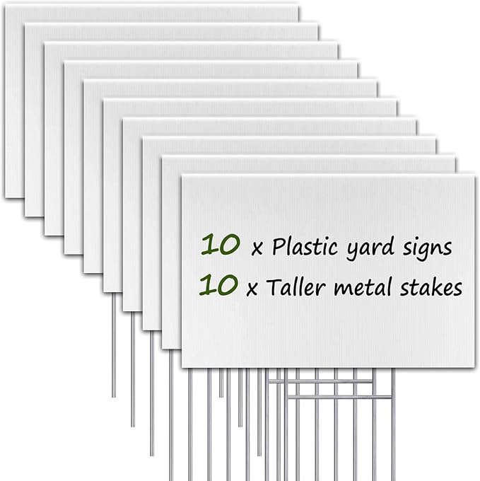 Blank Yard Signs with Stakes, Remiawy 10 Pack Lawn Signs Corrugated Plastic 17x12 Inches Custom Double Sided for Yard Sale Outdoor, Garage, Open House, Estate, Guidepost, Birthday Party