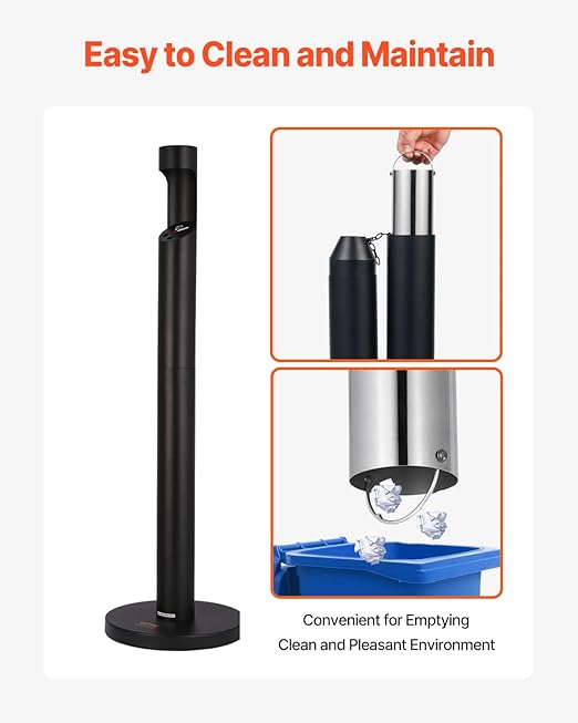 VEVOR Cigarette Butt Receptacle, Commercial Cylinder Cigarette Butt Container, Freestanding and Weatherproof Outdoor Cigarette Butt Disposal for Garden, Office, Restaurant, Hotel, Bar, Patio, Black