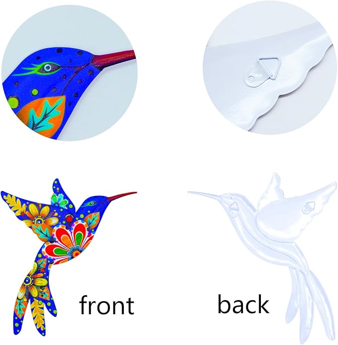 Outdoor Metal Wall Art Garden Decor for Outside Colorful Hummingbird Fence Art - (Set of 4,ColorF)