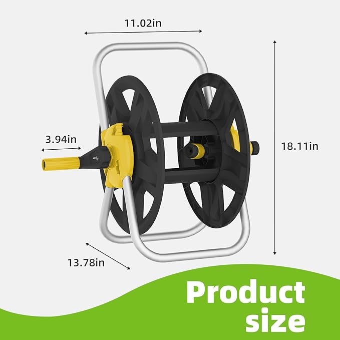 Water Hose Reel Cart, Holds 60-80 Ft of 5/8 Inch Hose, Yellow Wall Mounted Garden Hose Cart, Portable Hose Reel for Convenient Storage and Watering