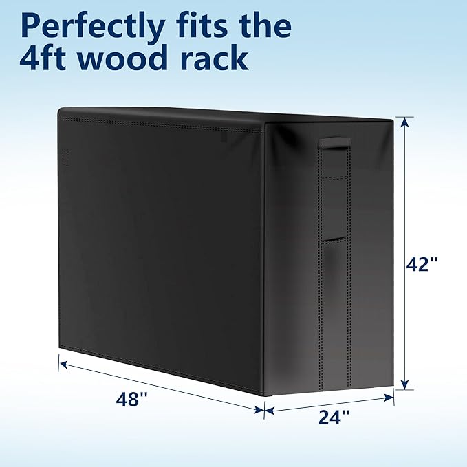 AMAGABELI GARDEN & HOME 4ft Firewood Log Rack Cover Outdoor Heavy Duty wood rack cover Waterproof Fire Wood Storage Covers 600D Oxford Fabric Fireplace Logs Holder Cover Black