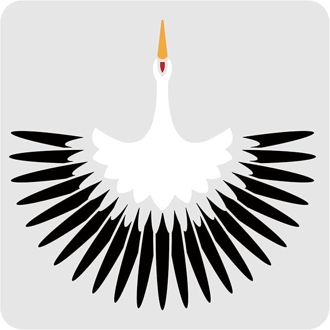 FINGERINSPIRE Flying Crane Stencil - 11.8x11.8inch Reusable Crane Pattern for Painting on Wood, Floor, Furniture, Wall and Paper