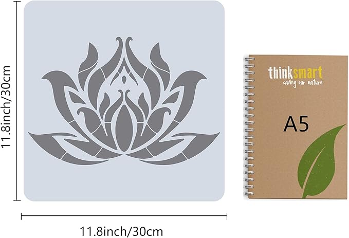 GORGECRAFT 12"X12"Lotus Flower Stencil Mandala Sacred Templates Yoga Reusable Plastic Drawing Painting Stencils Template for Painting on Card Wall Fabric Tile Canvas Crafts DIY Home Decor